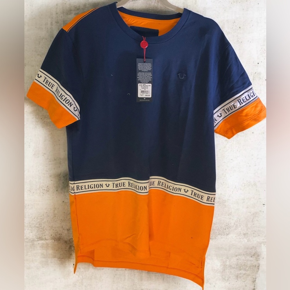 True Religion Dark Blue and Bright Orange Tee NWT
